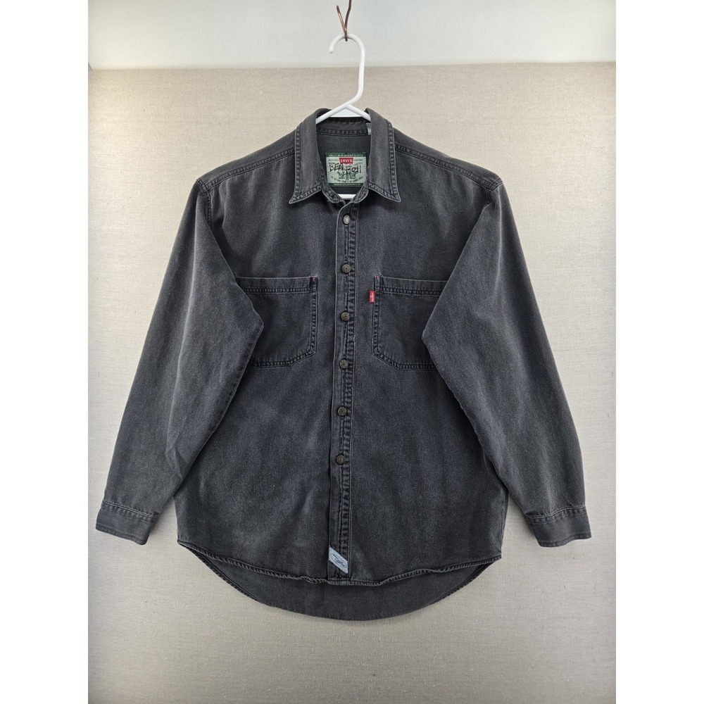 Vtg Levi's Medium Red Tab Denim Metal Button Up Jean Shirt Streetwear 90's
